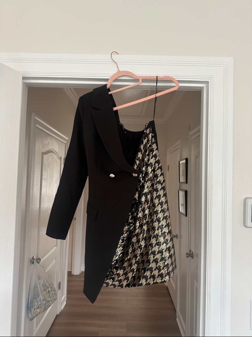 Black Blazer Dress with Houndstooth Slip - Women's Jacket & Coat